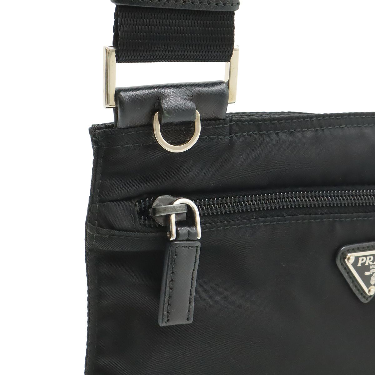 Prada Triangle Logo Shoulder Bag / Nylon / Leather / Nero Black / Silver — view 4