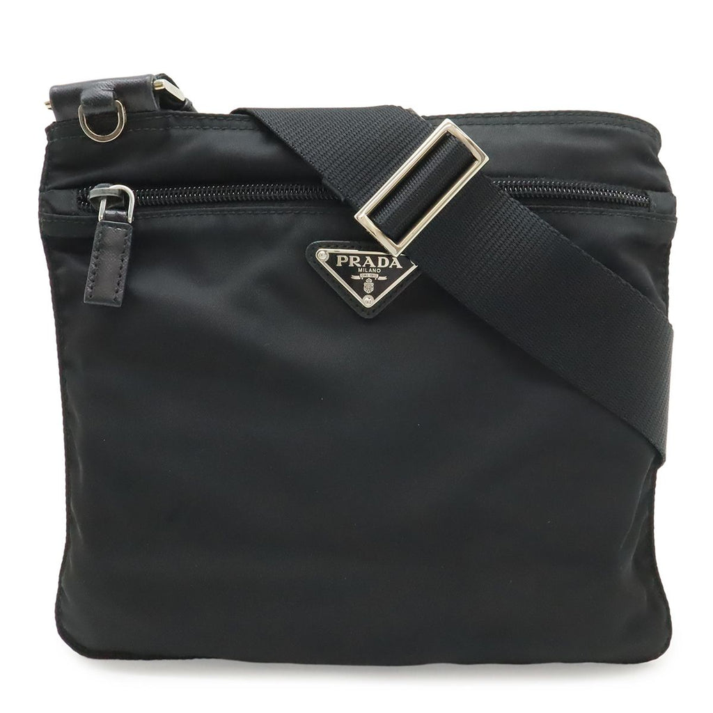 Prada Triangle Logo Shoulder Bag / Nylon / Leather / Nero Black / Silver