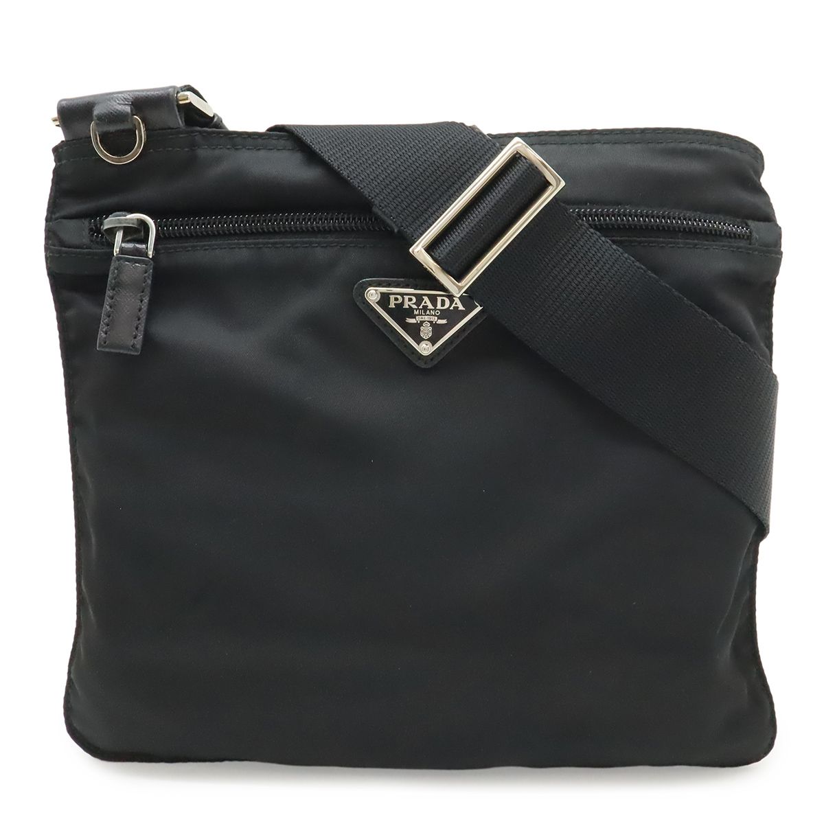 Prada Triangle Logo Shoulder Bag / Nylon / Leather / Nero Black / Silver