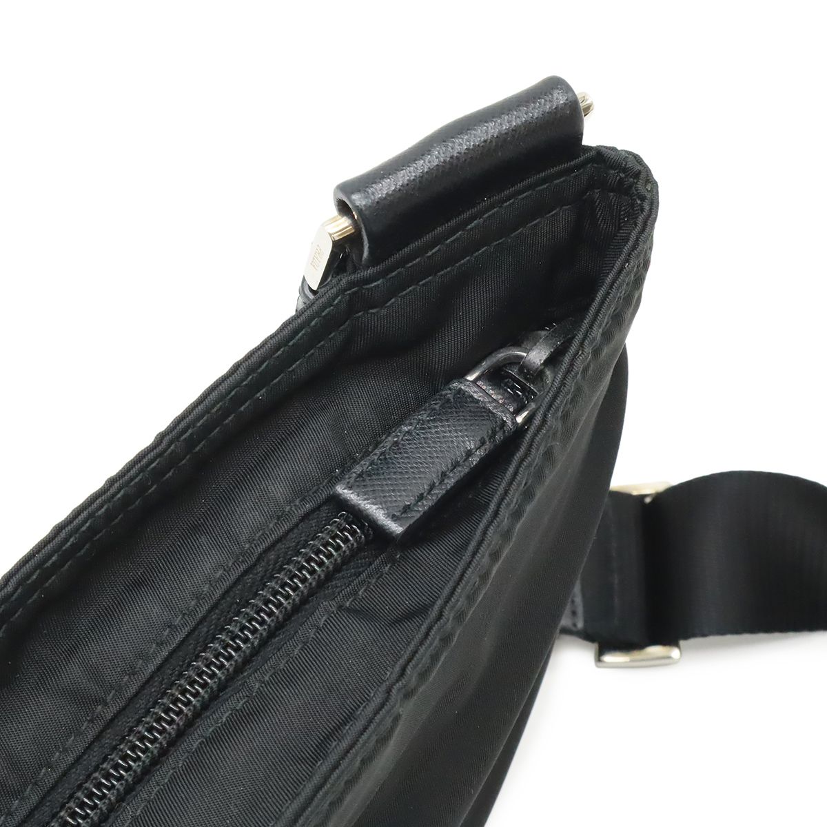 Prada Triangle Logo Shoulder Bag / Nylon / Leather / Nero Black / Silver — view 6
