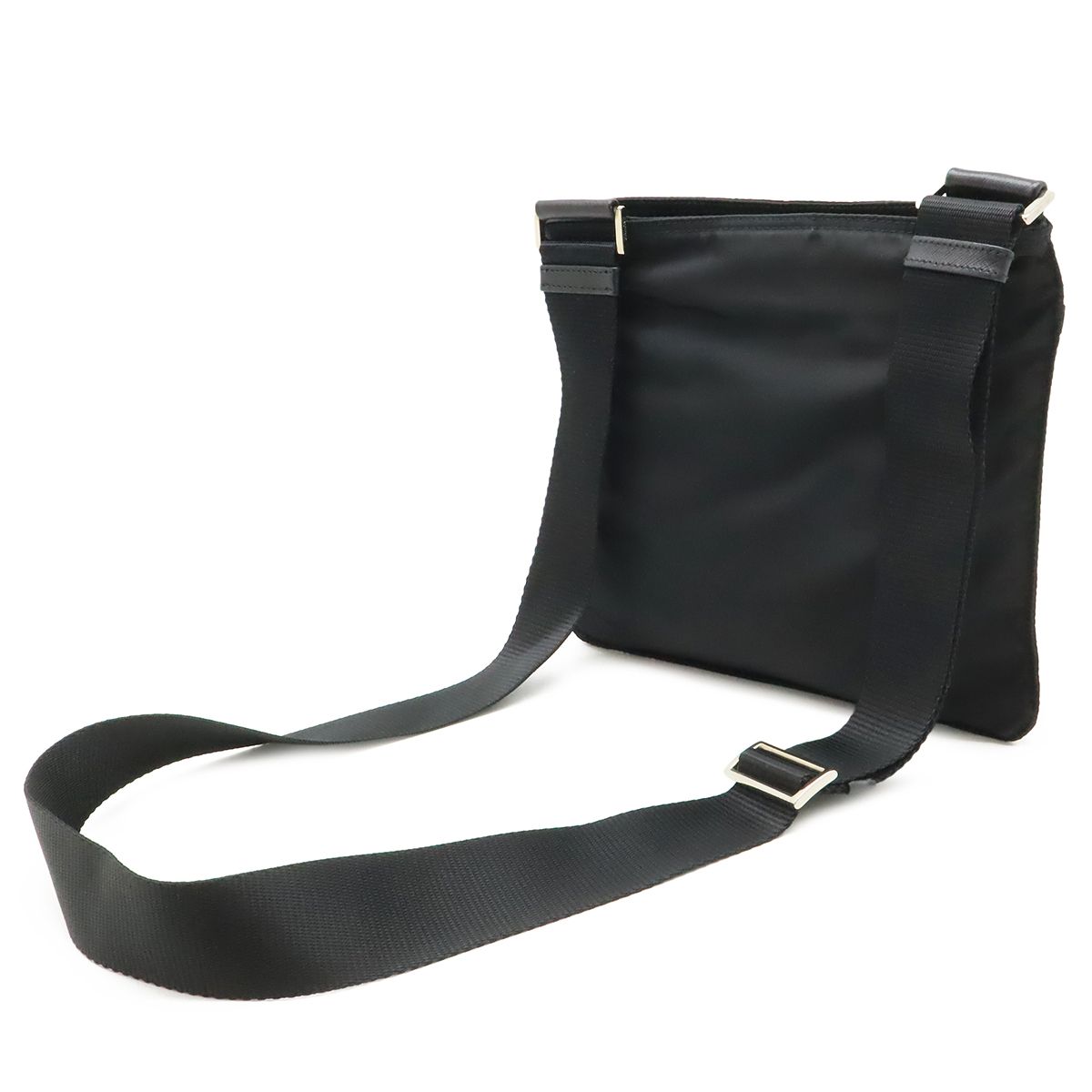 Prada Triangle Logo Shoulder Bag / Nylon / Leather / Nero Black / Silver — view 2