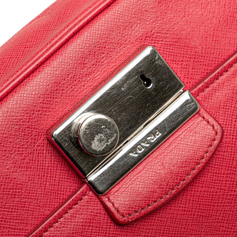 Prada Crossbody Chain Shoulder Bag Pink Saffiano Leather — view 8