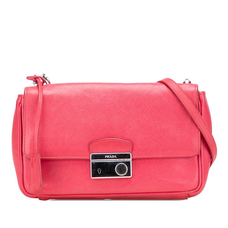 Prada Crossbody Chain Shoulder Bag Pink Saffiano Leather
