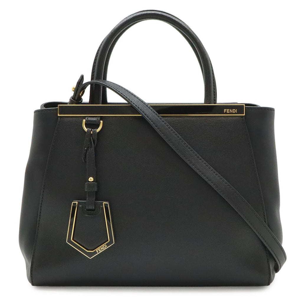 Fendi Petite Tote 2-Way Shoulder Bag Leather Black Gold