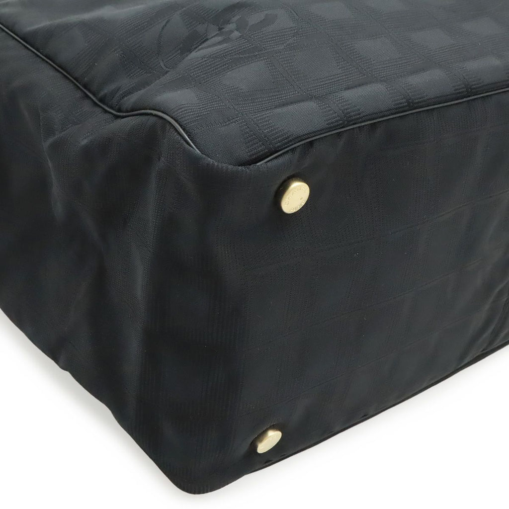 Chanel New Travel Line Tote Shoulder Bag Nylon Jacquard Lame Black — view 3