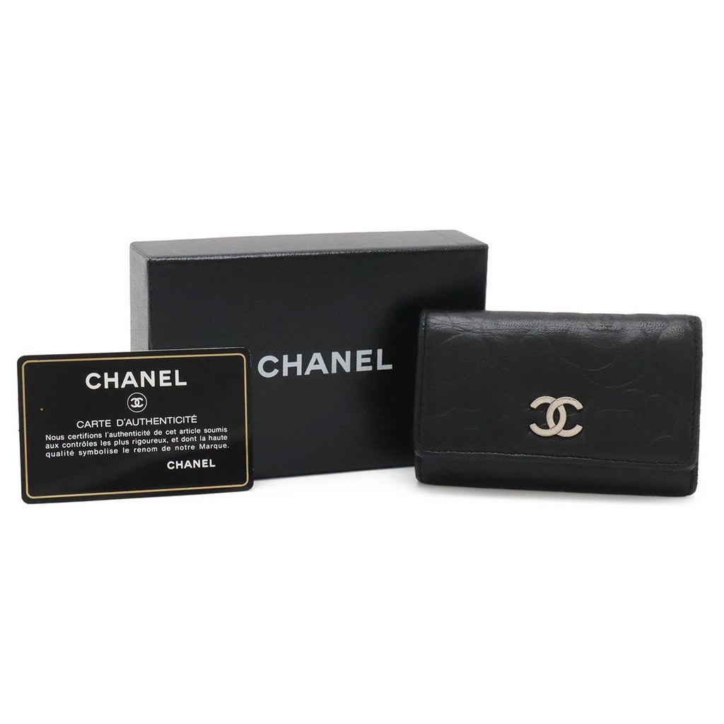 Chanel Camellia CC Logo Key Case Leather Black Silver Key Holder — view 8