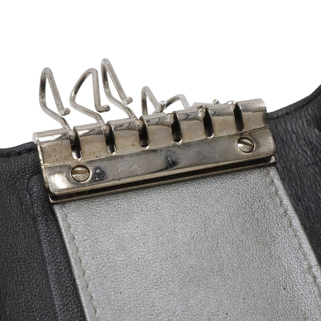 Chanel Camellia CC Logo Key Case Leather Black Silver Key Holder — view 7