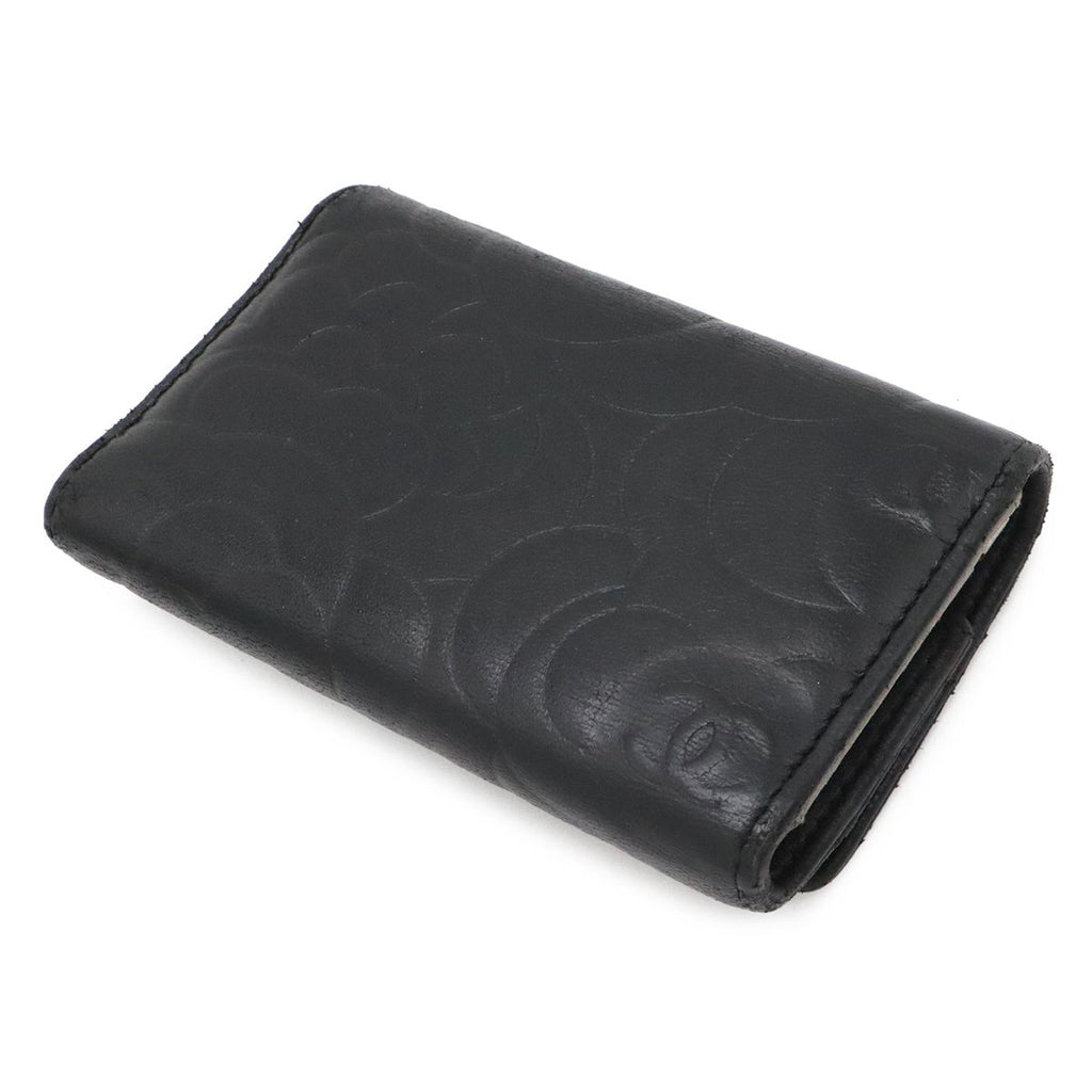 Chanel Camellia CC Logo Key Case Leather Black Silver Key Holder — view 2