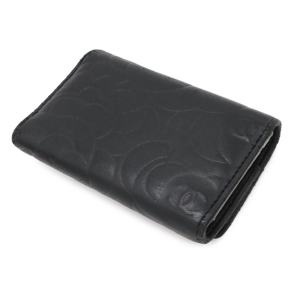 Chanel Camellia CC Logo Key Case Leather Black Silver Key Holder — view 2