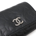 Chanel Camellia CC Logo Key Case Leather Black Silver Key Holder — view 4