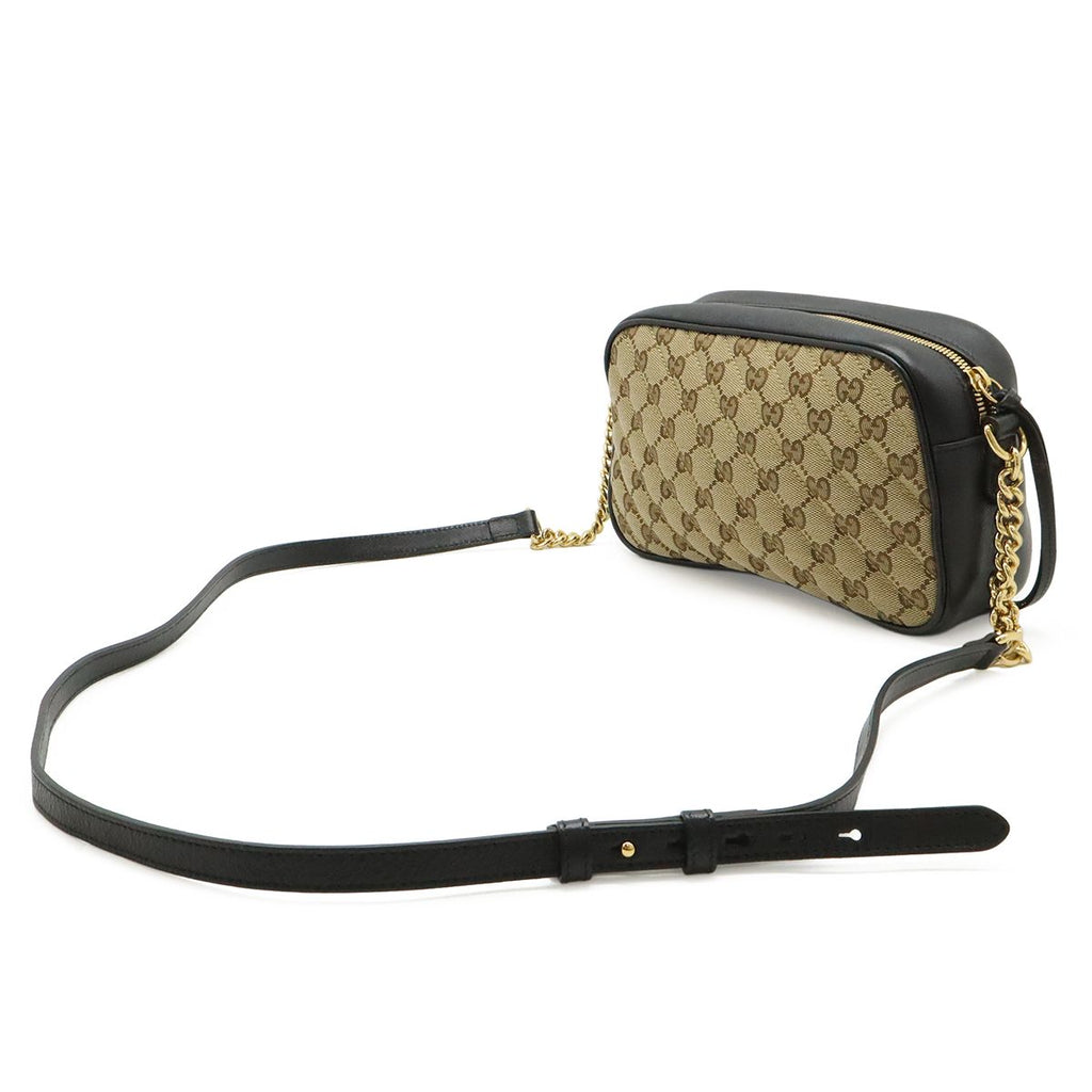 Gucci GG Marmont Canvas Shoulder Bag Pochette Chain Quilted Beige Black Gold — view 2