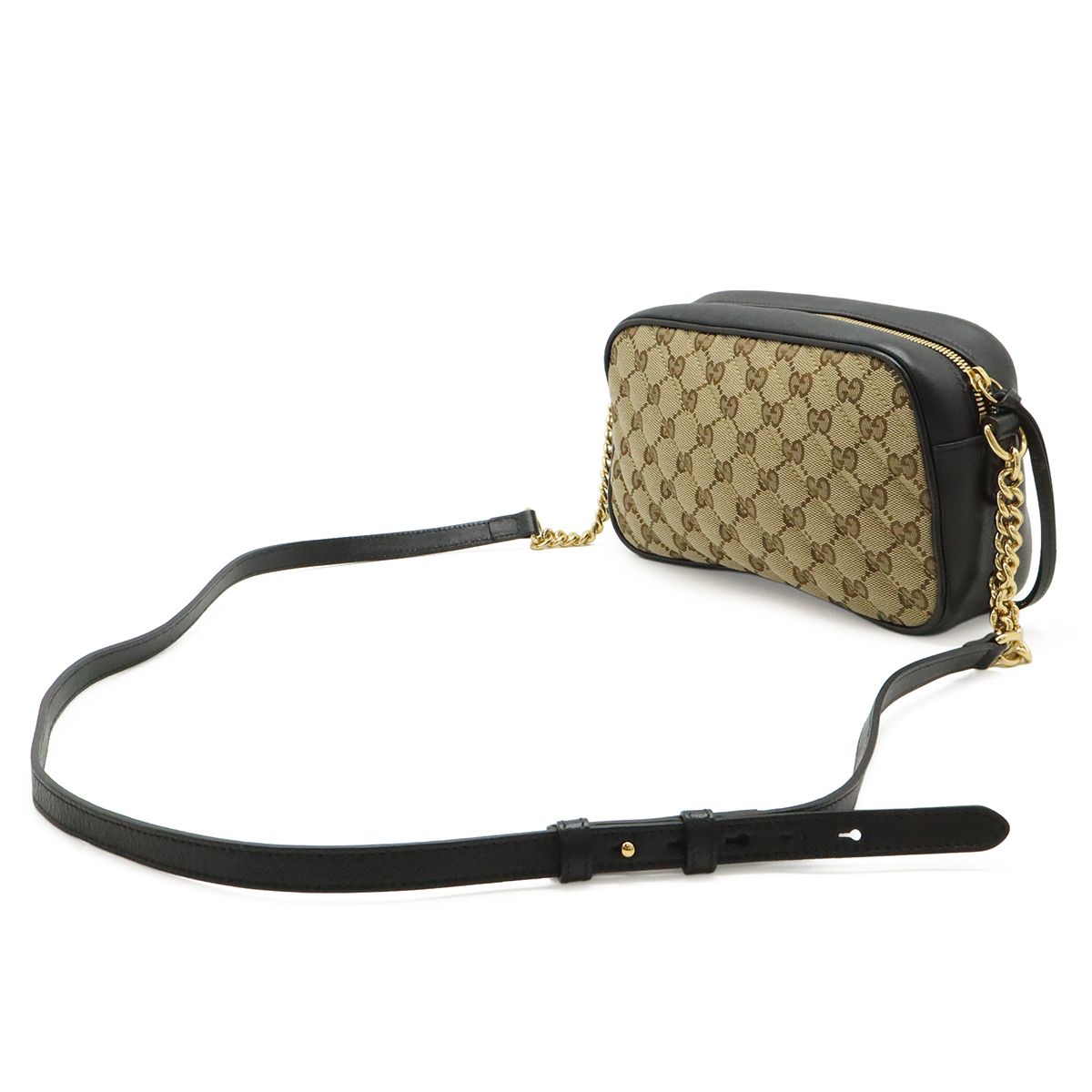 Gucci GG Marmont Canvas Shoulder Bag Pochette Chain Quilted Beige Black Gold — view 2