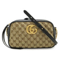 Gucci GG Marmont Canvas Shoulder Bag Pochette Chain Quilted Beige Black Gold