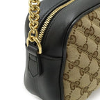 Gucci GG Marmont Canvas Shoulder Bag Pochette Chain Quilted Beige Black Gold — view 4