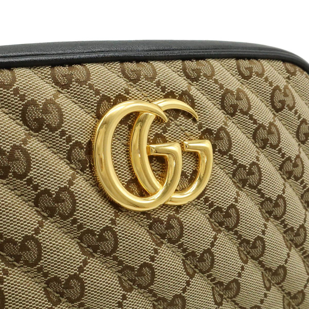 Gucci GG Marmont Canvas Shoulder Bag Pochette Chain Quilted Beige Black Gold — view 8