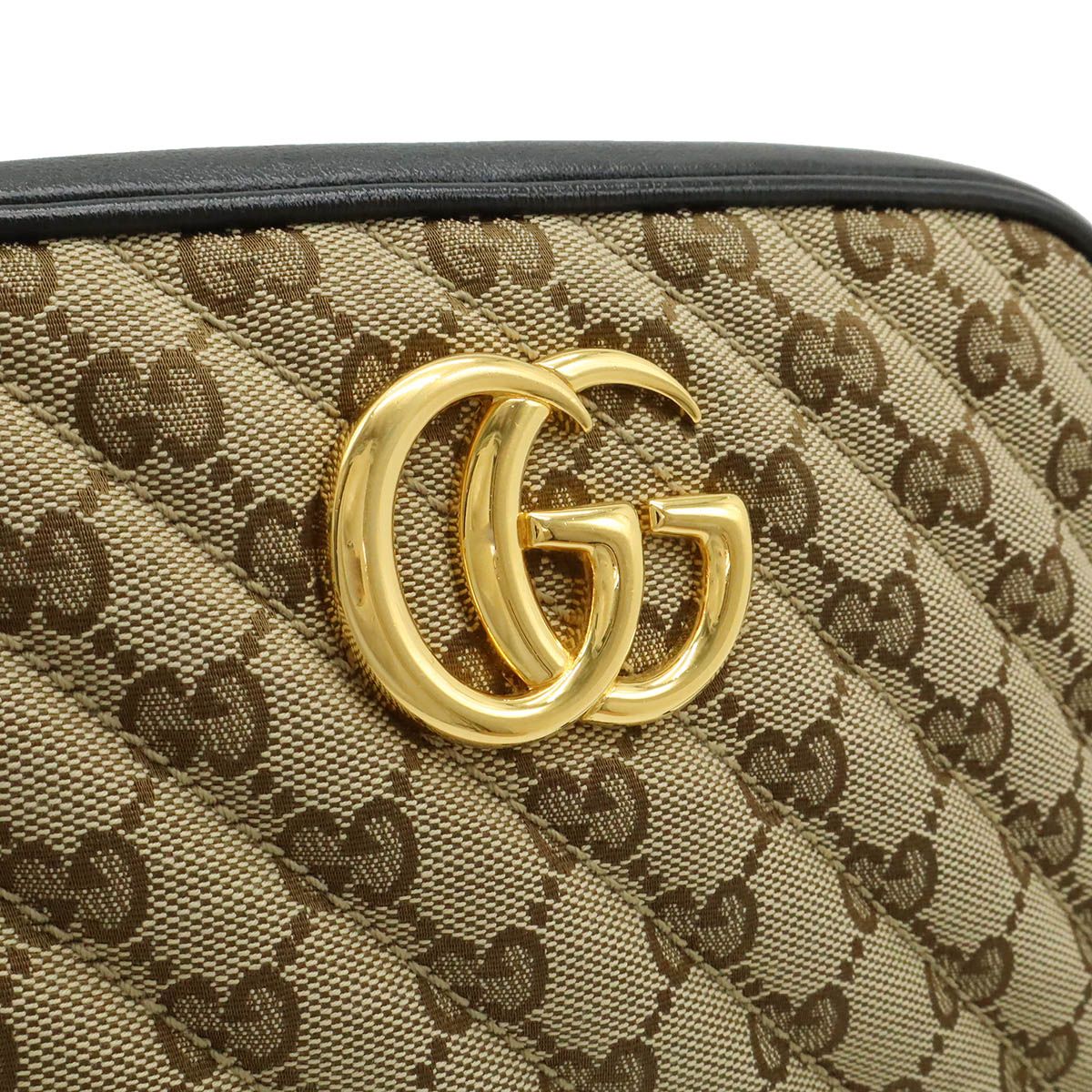 Gucci GG Marmont Canvas Shoulder Bag Pochette Chain Quilted Beige Black Gold — view 8