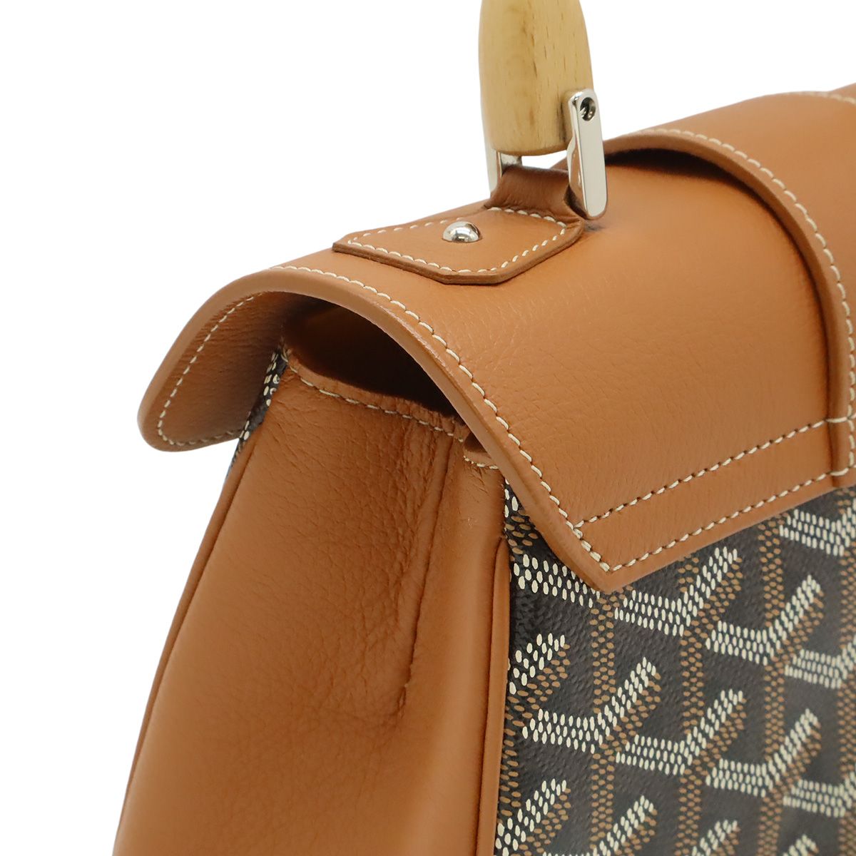 Goyard Saigon Mini Wooden Handle 2-Way Shoulder Bag Herringbone Pattern Brown — view 4
