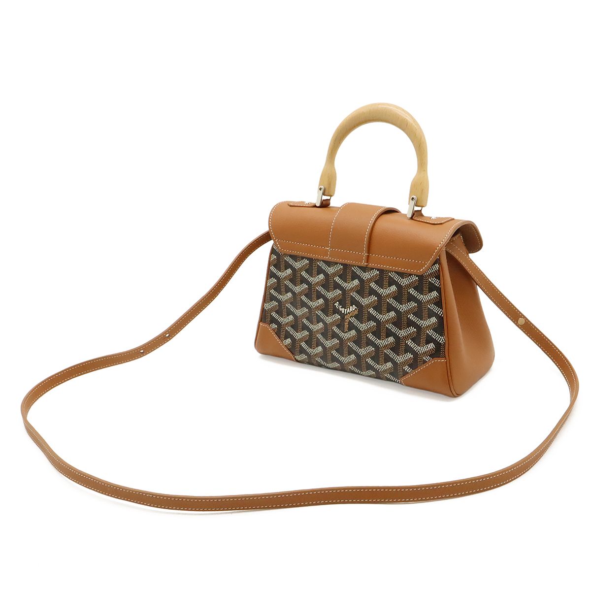 Goyard Saigon Mini Wooden Handle 2-Way Shoulder Bag Herringbone Pattern Brown — view 2