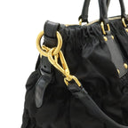 Prada Tessuto Gathered Tote 2-Way Shoulder Bag Crossbody Nylon Nero Black Gold — view 4