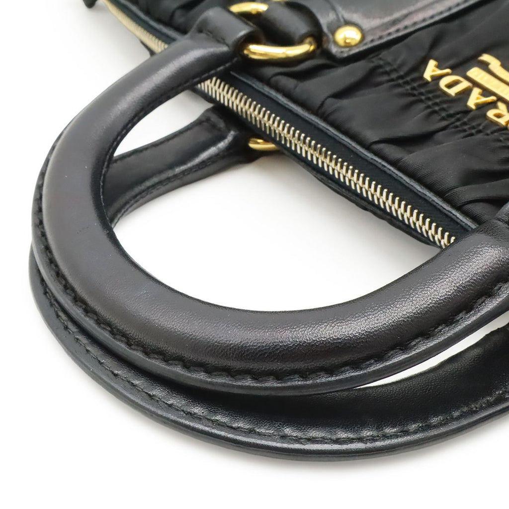 Prada Tessuto Gathered Tote 2-Way Shoulder Bag Crossbody Nylon Nero Black Gold — view 5