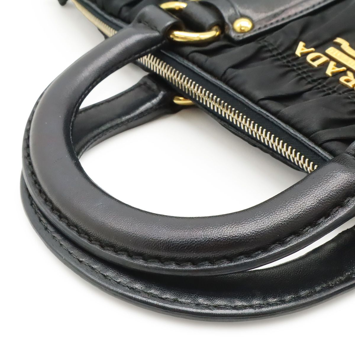 Prada Tessuto Gathered Tote 2-Way Shoulder Bag Crossbody Nylon Nero Black Gold — view 5