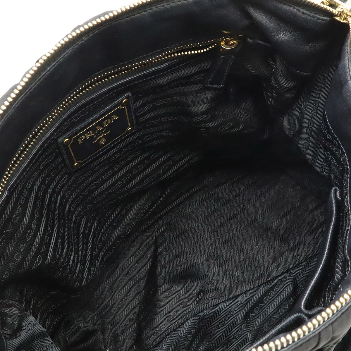 Prada Tessuto Gathered Tote 2-Way Shoulder Bag Crossbody Nylon Nero Black Gold — view 7