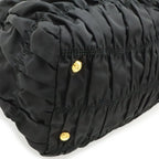 Prada Tessuto Gathered Tote 2-Way Shoulder Bag Crossbody Nylon Nero Black Gold — view 3