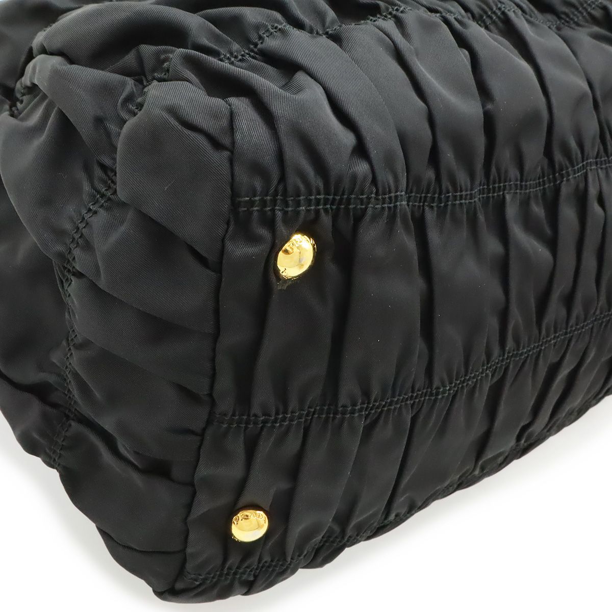 Prada Tessuto Gathered Tote 2-Way Shoulder Bag Crossbody Nylon Nero Black Gold — view 3