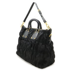 Prada Tessuto Gathered Tote 2-Way Shoulder Bag Crossbody Nylon Nero Black Gold — view 2