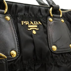 Prada Tessuto Gathered Tote 2-Way Shoulder Bag Crossbody Nylon Nero Black Gold — view 8