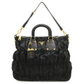 Prada Tessuto Gathered Tote 2-Way Shoulder Bag Crossbody Nylon Nero Black Gold