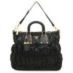 Prada Tessuto Gathered Tote 2-Way Shoulder Bag Crossbody Nylon Nero Black Gold