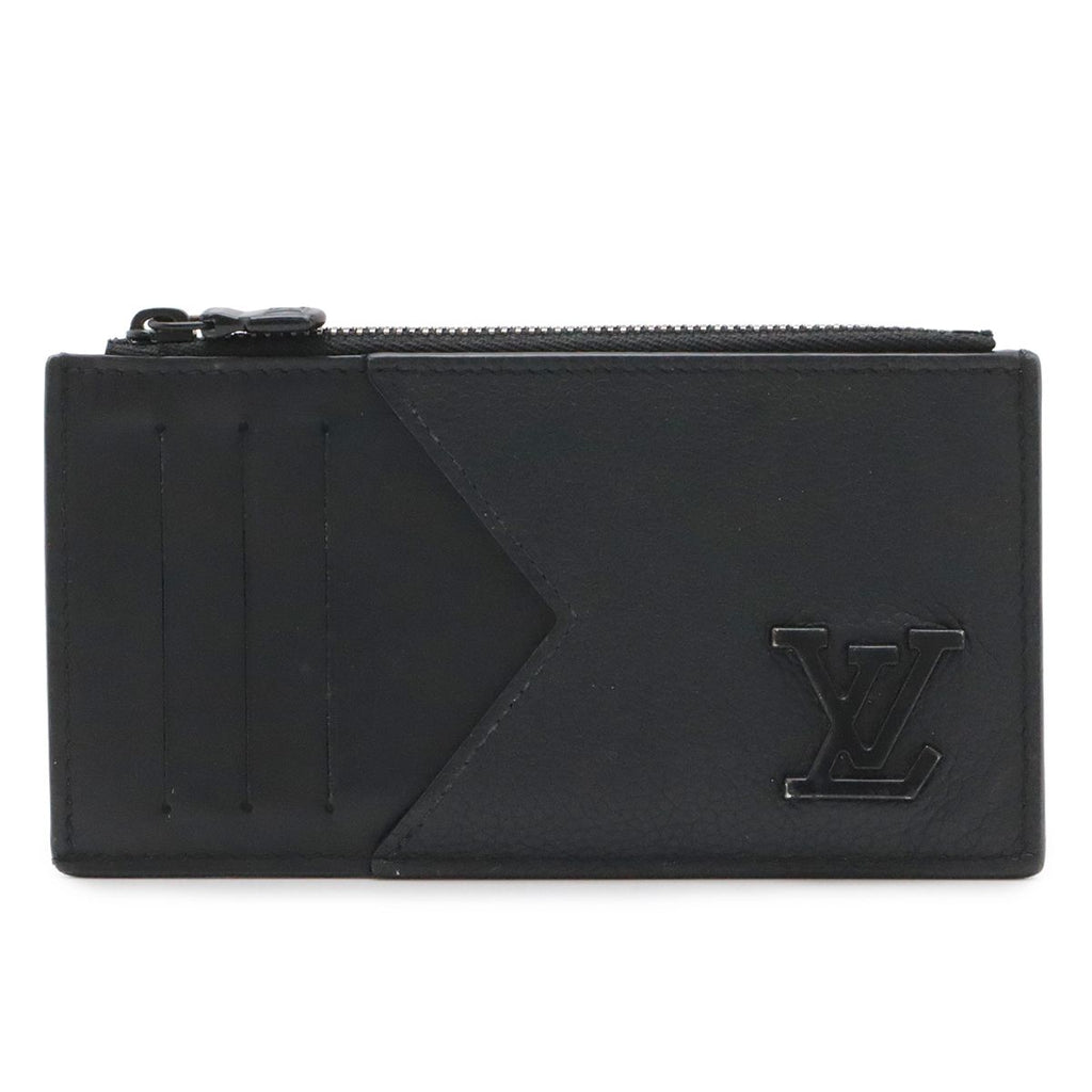 Louis Vuitton LV Aerogram Coin Card Holder Case Leather Noir Black