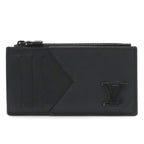Louis Vuitton LV Aerogram Coin Card Holder Case Leather Noir Black
