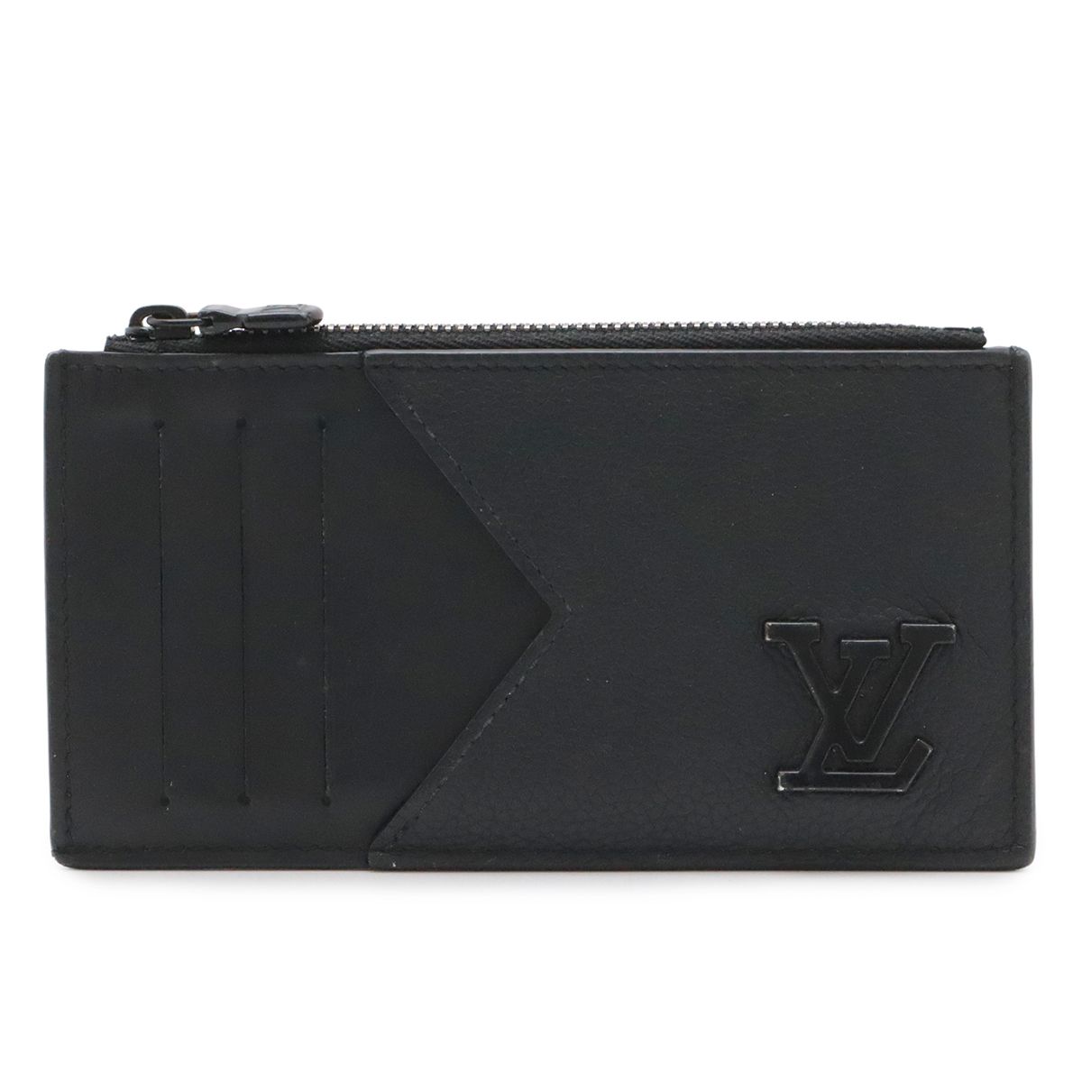 Louis Vuitton LV Aerogram Coin Card Holder Case Leather Noir Black