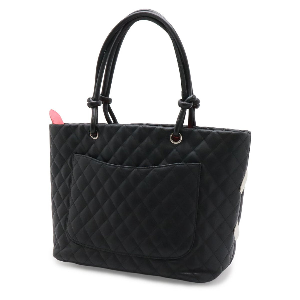 Chanel Cambon Line CC Logo Large Tote Shoulder Bag Soft Calf Black Pink Silver — view 2