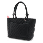 Chanel Cambon Line CC Logo Large Tote Shoulder Bag Soft Calf Black Pink Silver — view 2