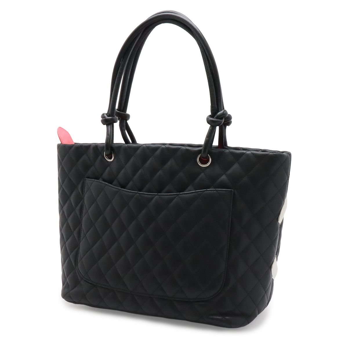 Chanel Cambon Line CC Logo Large Tote Shoulder Bag Soft Calf Black Pink Silver — view 2