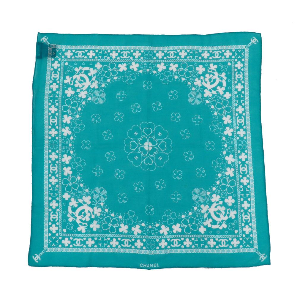 Chanel Scarf Bandana Clover & Blue Cotton