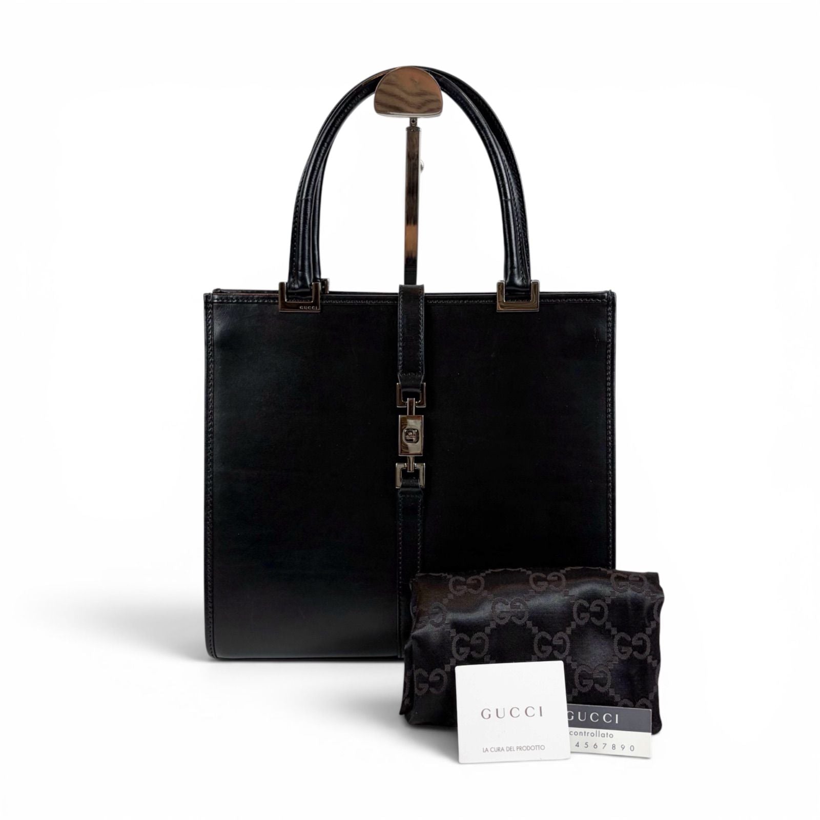 Gucci Jackie Line Handbag Mini Tote Black Leather