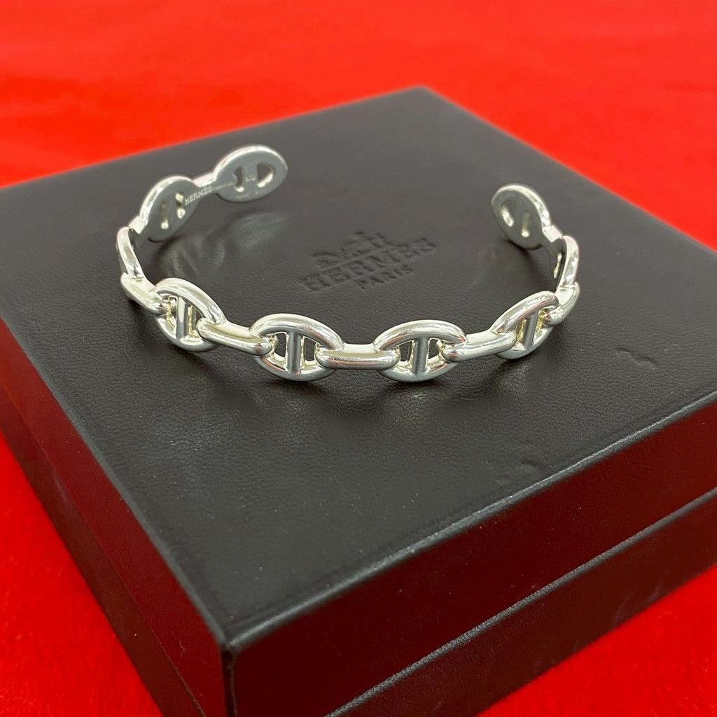 Hermes Box Enchainee Bangle 925 Sterling Silver Bracelet