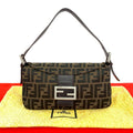 Fendi Vintage Zucca FF Pattern Canvas Leather Shoulder Bag Brown Black