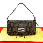 Fendi Vintage Zucca FF Pattern Canvas Leather Shoulder Bag Brown Black
