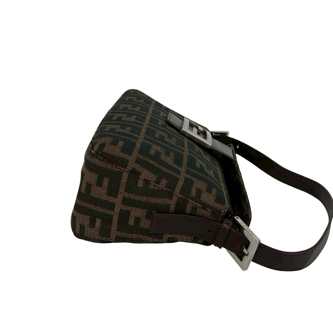 Fendi Vintage Zucca FF Pattern Canvas Leather Shoulder Bag Brown Black — view 6
