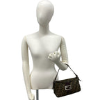 Fendi Vintage Zucca FF Pattern Canvas Leather Shoulder Bag Brown Black — view 2