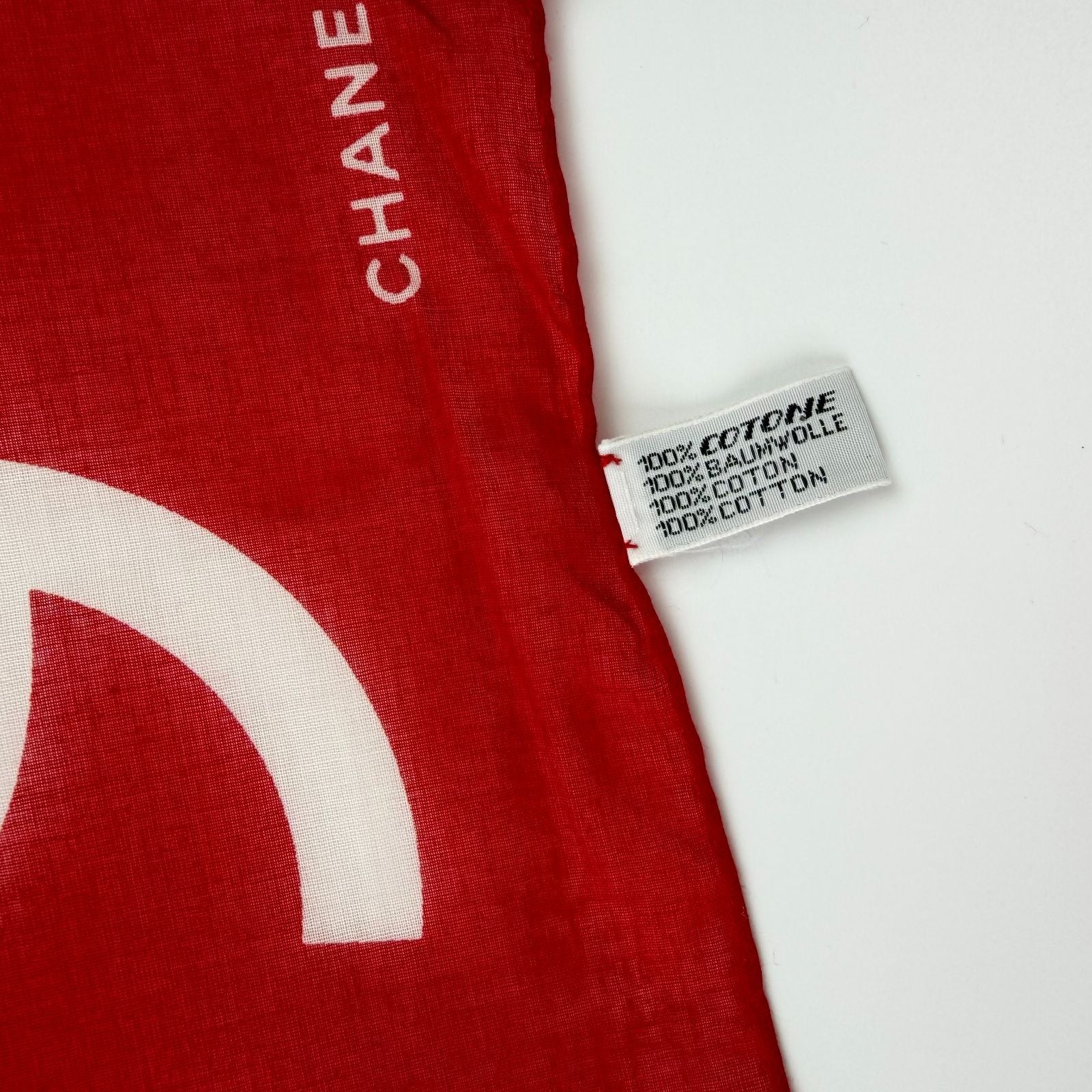 Chanel CC Logo Scarf Cotton Red and White Vintage — view 7