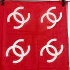 Chanel CC Logo Scarf Cotton Red and White Vintage — view 2