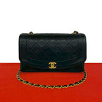 Chanel Vintage Diana Quilted CC Logo Lambskin Shoulder Bag Black