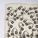 Chanel Camellia CC Logo Silk Scarf White Black Vintage — view 2