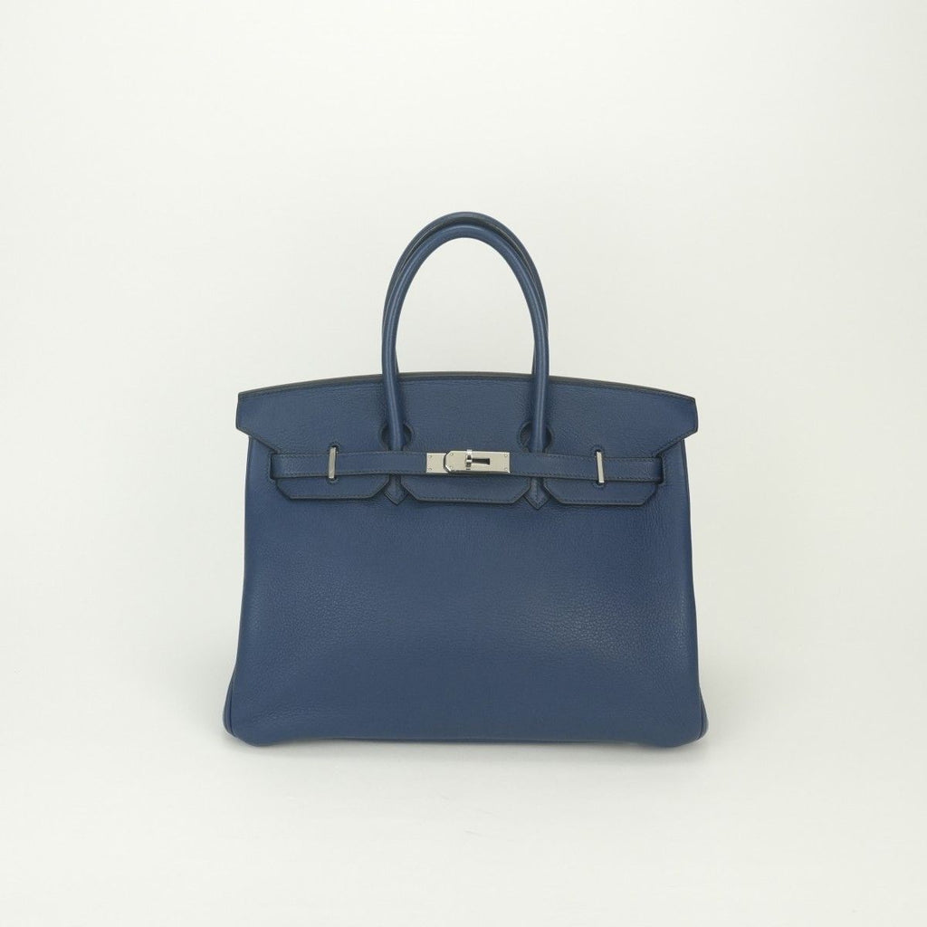 Hermes Birkin 35 Tote Taurillon Clemence Blue Silver